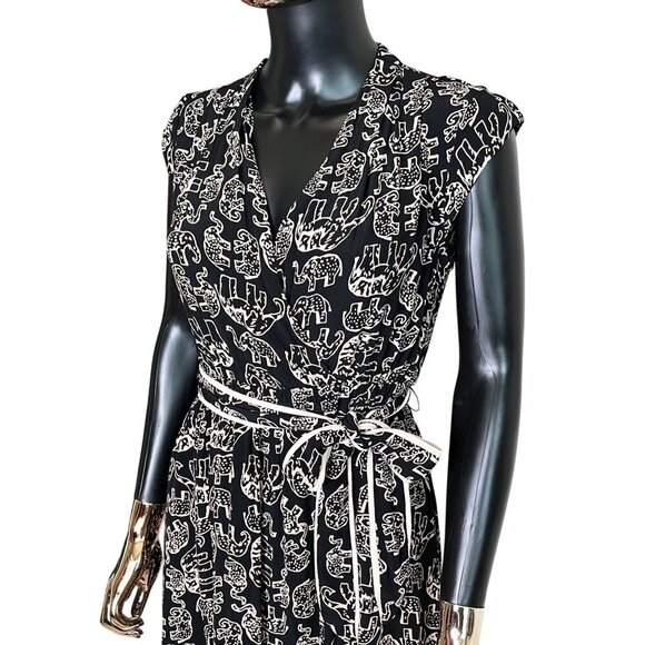 Maeve For Anthropologie Black Elephant Print Faux Wrap Dress XXS/P - Picture 6 of 12